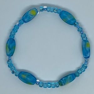 Mixed Bead Blue Stretchy String Bracelet